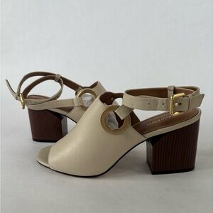 Calvin Klein | Leather Slingback Block Heels | Cream | Size 9